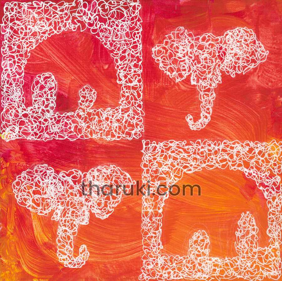 Elephant Panels, Acrylic and ink on wood · 8 × 8 in each · 2024